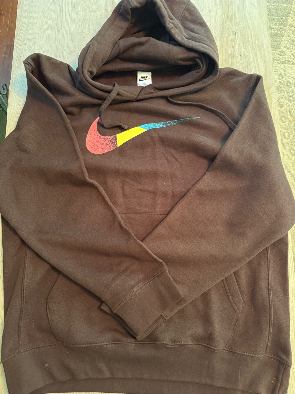 Nike NWOT Brown Hoodie with Multicolor Swoosh